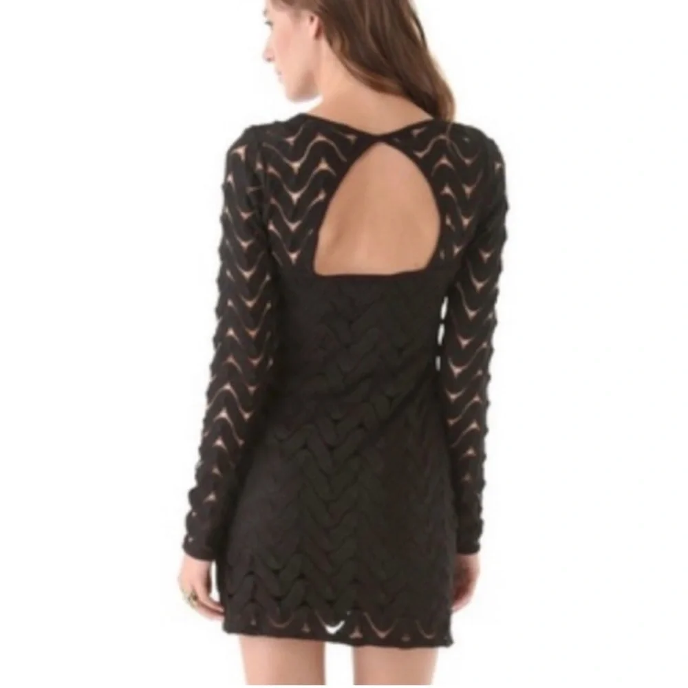 Free People Long Sleeved Black Mini Dress - Picture 2 of 4